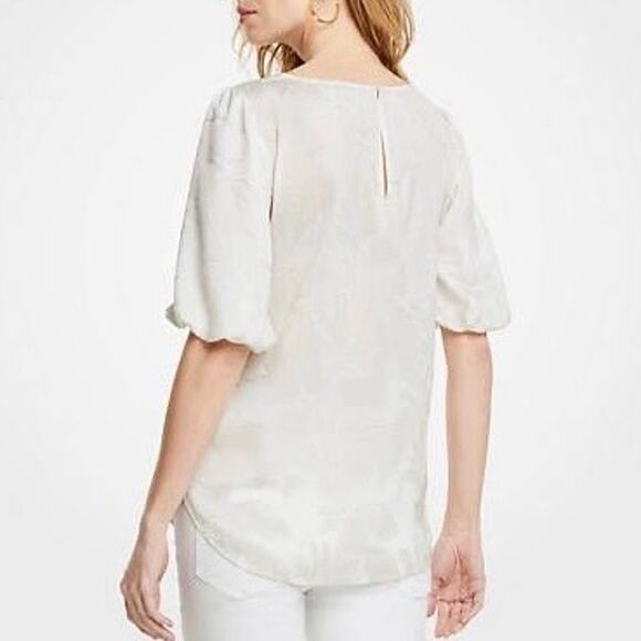 GUC Ann Taylor Cream Floral Burnout Puff Sleeve Blouse. Size M. - Picture 2 of 11